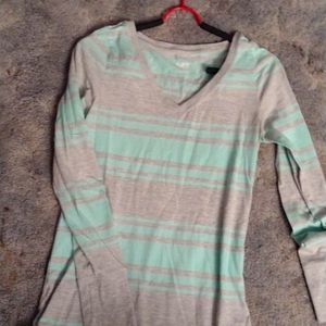 Ladies Junior size Medium long sleeve polo V-neck top